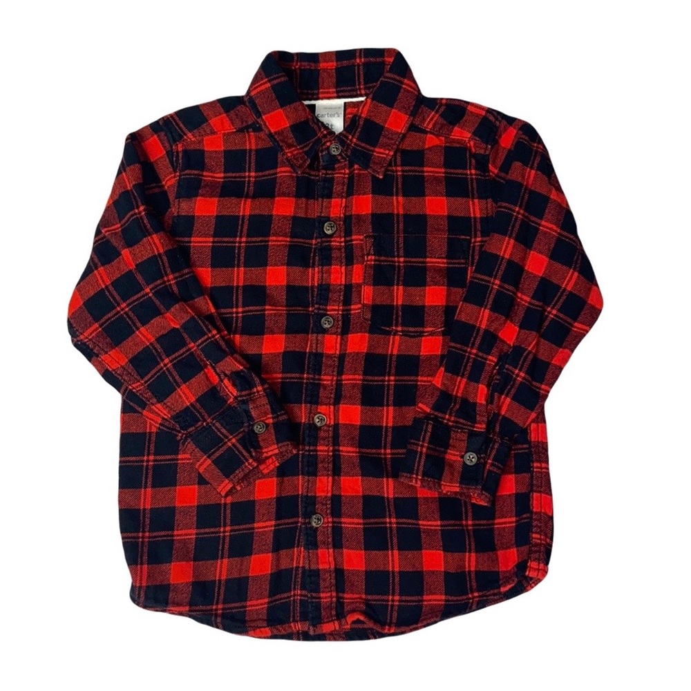 Carter’s Size 3T Red Plaid Button Down Down Shirt Long Sleeve